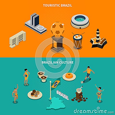 Touristic Brazil Banners Set Vector Illustration