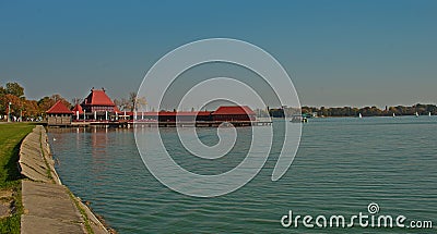 Touristic complex with pier on Palic lake, Serbia Stock Photo