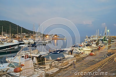 Touristic harbor at sunset Editorial Stock Photo