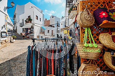 Touristic shops in the historical centre of Peniscola, Castellon, Spain, a famous medieval hilltop town, which is also a Editorial Stock Photo