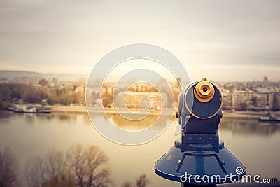 Touristic telescope look at the city Stock Photo