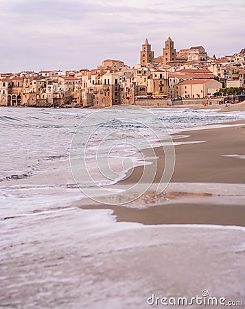Touristic and vacation pearl of Sicily, small town of Cefalu, Si Stock Photo