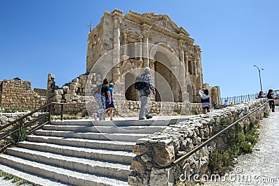 Tourists at the ancient site of Jarash in Jordan. Editorial Stock Photo