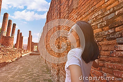 Tourists in ancient temples Thailand Stock Photo