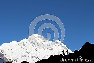 Tourists in Annapurna Base Camp Stock Photo