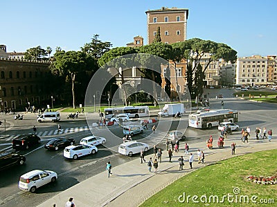 Tourists on the background of attractions and highways in Rome Editorial Stock Photo