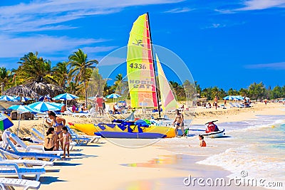 Tourists at the beach of Varadero in Cuba Editorial Stock Photo