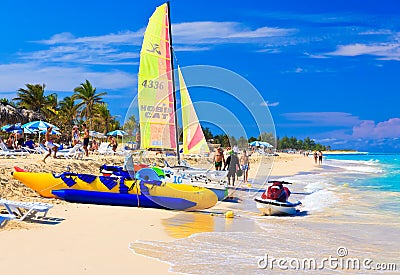 Tourists at the beach of Varadero in Cuba Editorial Stock Photo