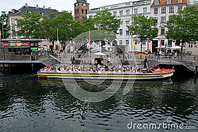 Tourists boat cruising in Canal Tours Copenhagen Denmark Editorial Stock Photo