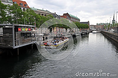 Tourists boat cruising in Canal Tours Copenhagen Denmark Editorial Stock Photo