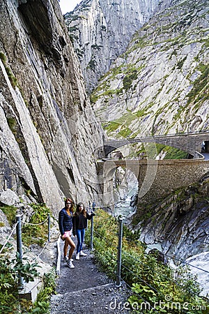 tourists on the bridge Devil Stock Photo