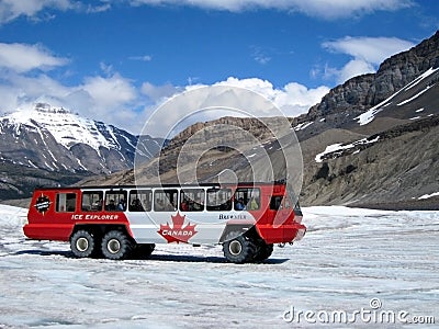 Tourists bus at Snow Dome Glacier, Canada Editorial Stock Photo