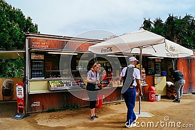 Tourists buying take-aways in Barcelona market Editorial Stock Photo