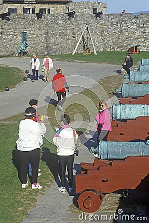 Tourists and cannons inside Fort Ticonderoga Editorial Stock Photo