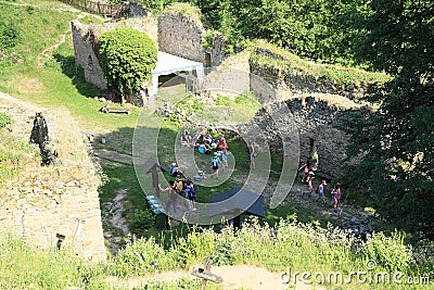 Tourists on Castle Girls Stone Editorial Stock Photo