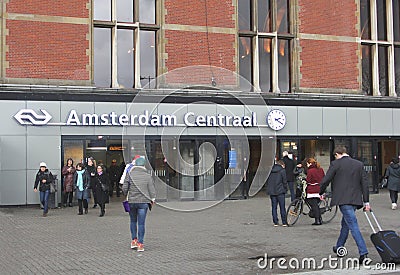 Tourists at the Central Railway Station,Amsterdam, Netherlands Editorial Stock Photo