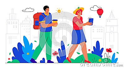 Tourists in the city - modern colorful flat design style illustration Cartoon Illustration