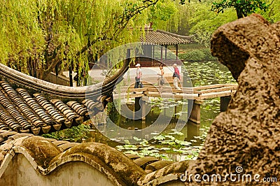 Tourists in the Classical Gardens of Suzhou Editorial Stock Photo