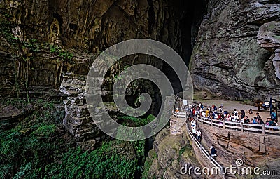 Tourists on a cliff path in Wulong National Park Editorial Stock Photo