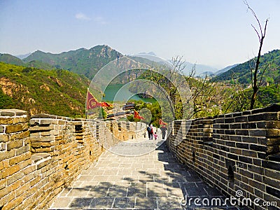 Tourists climbing Huanghuacheng Great Wall Editorial Stock Photo