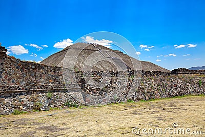 Tourists climbing landmark ancient Teotihuacan pyramids in Mexican Highlands Editorial Stock Photo