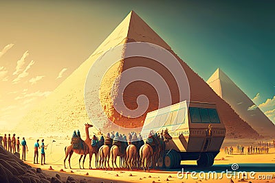 tourists coming to see ancient egyptian pyramids Stock Photo