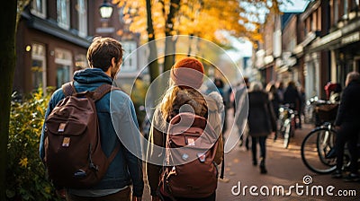 Tourists couple walking in the streets of Amsterdam Stock Photo