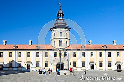 Tourists in the courtyard of the castle Nesvizh Editorial Stock Photo