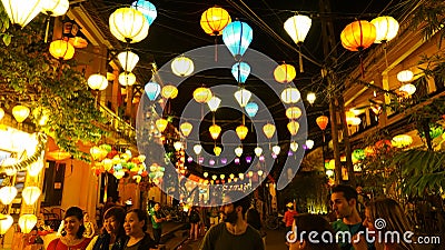 Tourists crowded the idyllic streets of Hoi An during the full moon celebration. Editorial Stock Photo