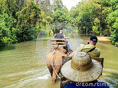 Tourists elephant trekking Editorial Stock Photo