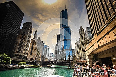 Tourists enjoying architecture tour in Chicago Editorial Stock Photo