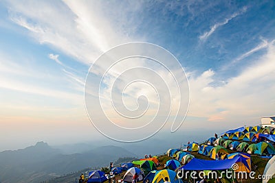 Tourists are enjoying cold weather at Phu thap buek mountain in Editorial Stock Photo