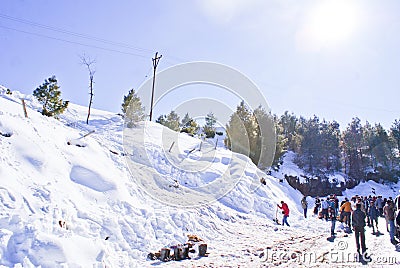 Tourists enjoying at Patnitop in winters. Editorial Stock Photo