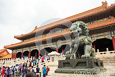 Tourists entering Forbidden City in Beijing Editorial Stock Photo