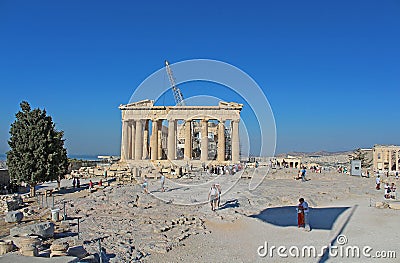 Tourists in famous old city Acropolis Parthenon Temple Editorial Stock Photo