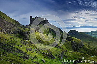 Tourists favourite place in Scotland - Isle of Skye. Very famous castle in Scotland called Eilean Donan castle. Scotland green nat Stock Photo