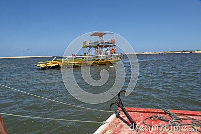 Tourists on a ferry at Barra de Cunhau on Brazil Editorial Stock Photo