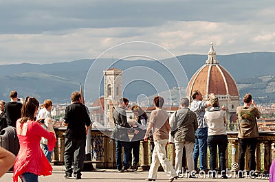 Tourists in Florence, Piazzale Michelangelo Editorial Stock Photo