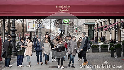 Tourists In Front of Hotel Adlon Kempinski On Unter Den Linden In Berlin Editorial Stock Photo