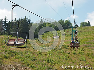 Old cableway lift in the Carpathian mountains Editorial Stock Photo