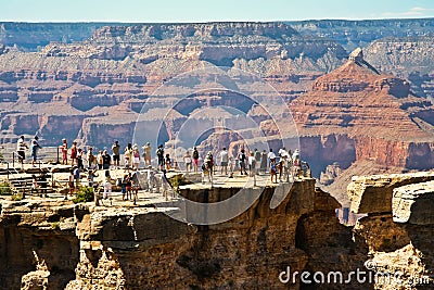 Tourists at the Grand Canyon observation platform Editorial Stock Photo