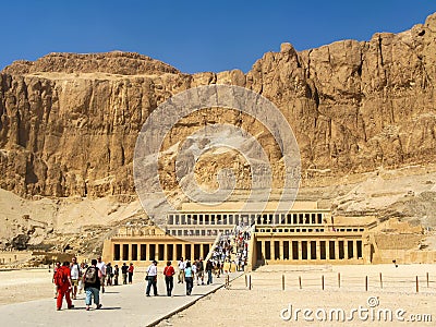 Tourists at the Great Temple of Hatshepsut, Luxor, Egypt Editorial Stock Photo