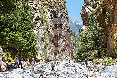 Tourists hike in Samaria Gorge in central Crete Editorial Stock Photo