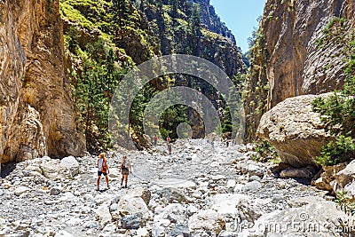 Tourists hike in Samaria Gorge in central Crete, Greece Editorial Stock Photo