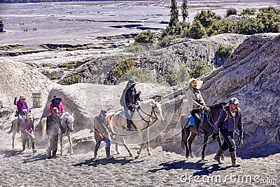 Tourists Horse riding services at Mount Bromo Editorial Stock Photo
