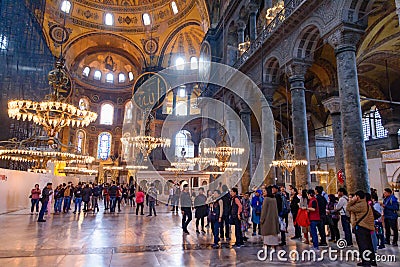 Tourists inside Hagia Sophia in Istanbul, Turkey Editorial Stock Photo