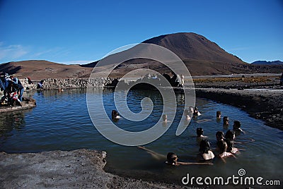 Tourists inside hot springs Editorial Stock Photo