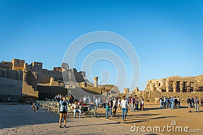 Tourists inside the Temple of Edfu. Egypt April 2019 Editorial Stock Photo