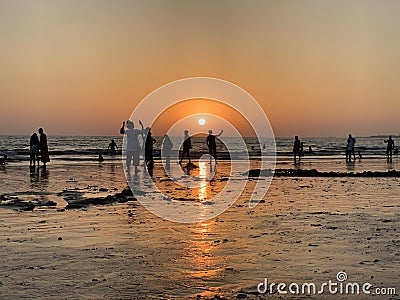 Tourists at Juhu beach, Mumbai, India Editorial Stock Photo