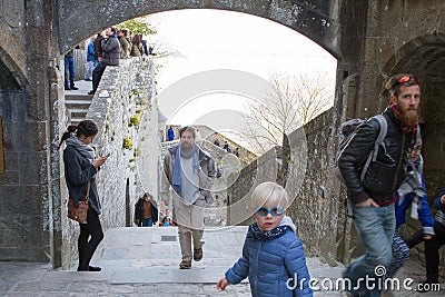 Tourists at Le Mont-Saint-Michel Editorial Stock Photo